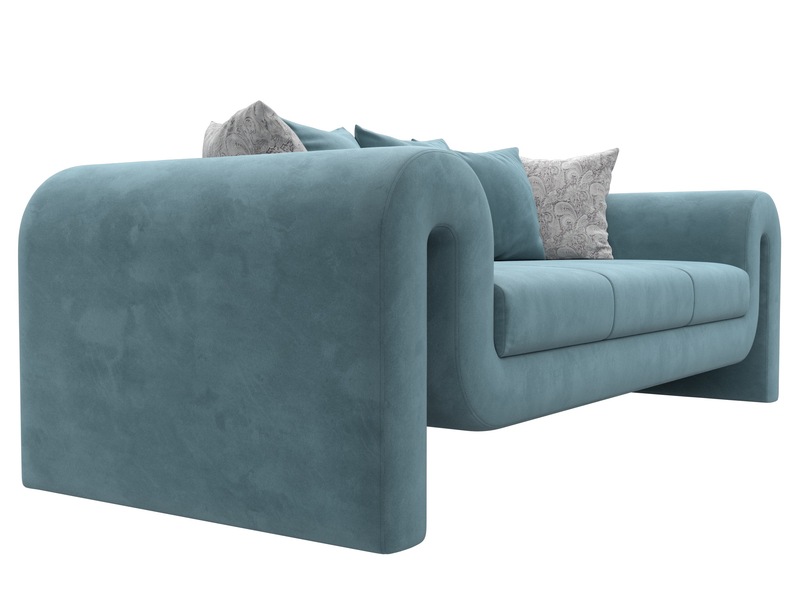 Диван прямой Волна, Велюр, Seven 113 бирюзовый;Seven 17 серый