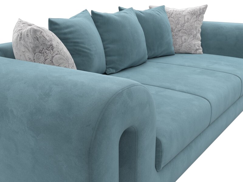 Диван прямой Волна, Велюр, Seven 113 бирюзовый;Seven 17 серый