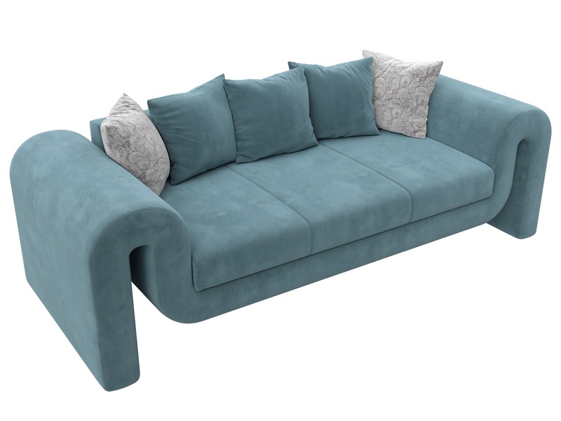 Диван прямой Волна, Велюр, Seven 113 бирюзовый;Seven 17 серый