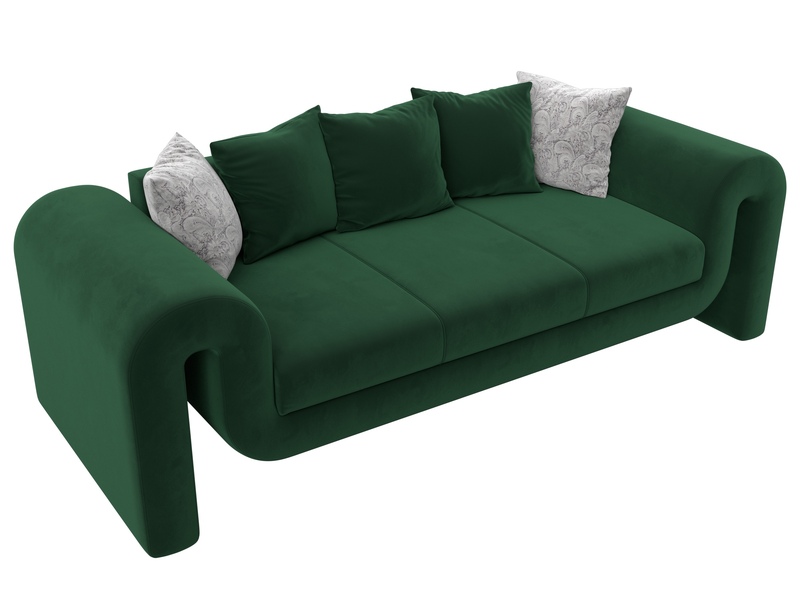 Диван прямой Волна, Велюр, Seven 626 зеленый;Seven 17 серый