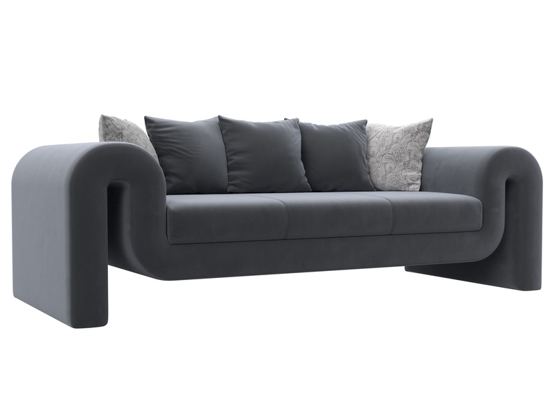 Диван прямой Волна, Велюр, SEVEN 17 серый