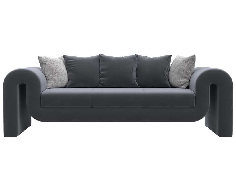 Диван прямой Волна, Велюр, SEVEN 17 серый