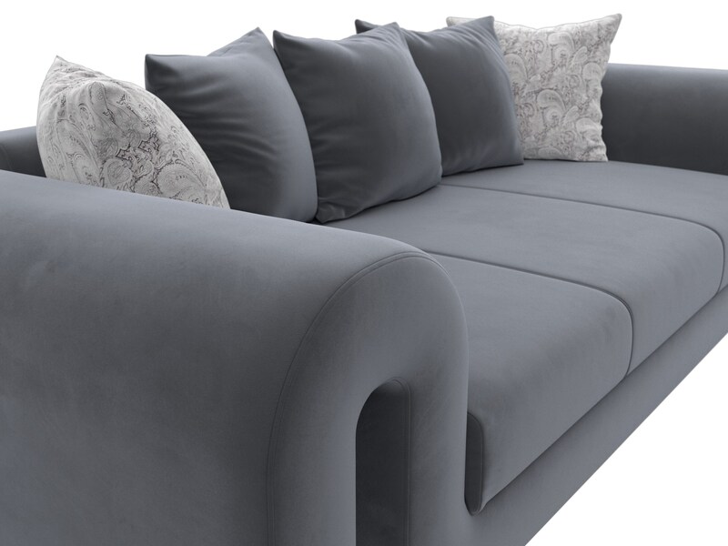 Диван прямой Волна, Велюр, SEVEN 17 серый