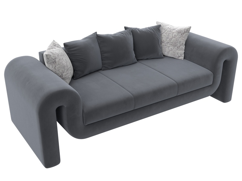 Диван прямой Волна, Велюр, SEVEN 17 серый