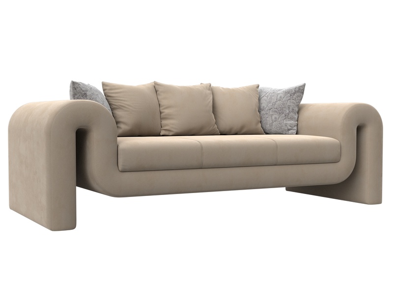 Диван прямой Волна, Велюр, Seven 729 бежевый;Seven 17 серый