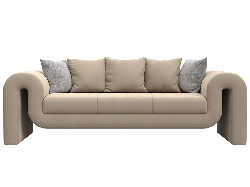 Диван прямой Волна, Велюр, Seven 729 бежевый;Seven 17 серый