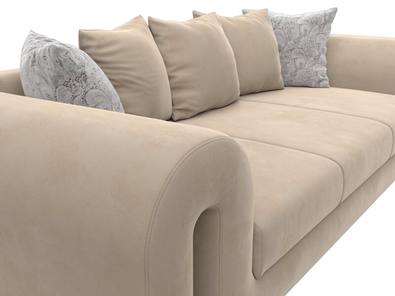 Диван прямой Волна, Велюр, Seven 729 бежевый;Seven 17 серый