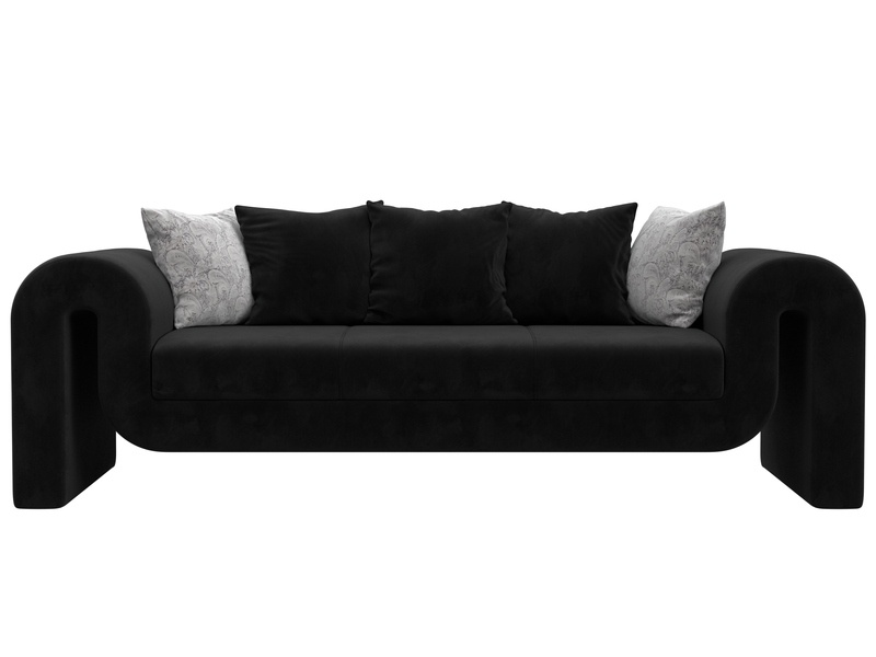 Диван прямой Волна, Велюр, Seven 35 черный;Seven 17 серый