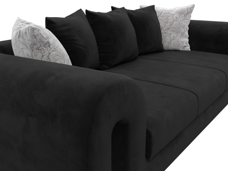 Диван прямой Волна, Велюр, Seven 35 черный;Seven 17 серый