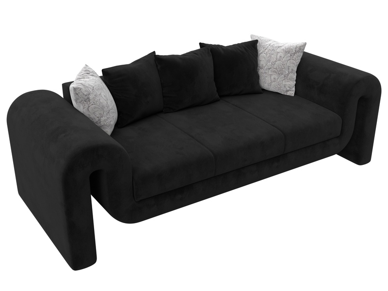 Диван прямой Волна, Велюр, Seven 35 черный;Seven 17 серый