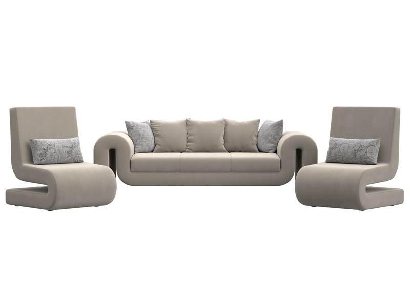 Набор Волна-1 (диван, 2 кресла), Микровельвет;Велюр, бежевый;серый