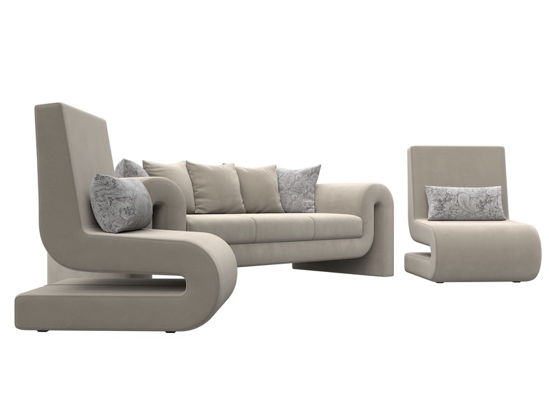 Набор Волна-1 (диван, 2 кресла), Микровельвет;Велюр, бежевый;серый