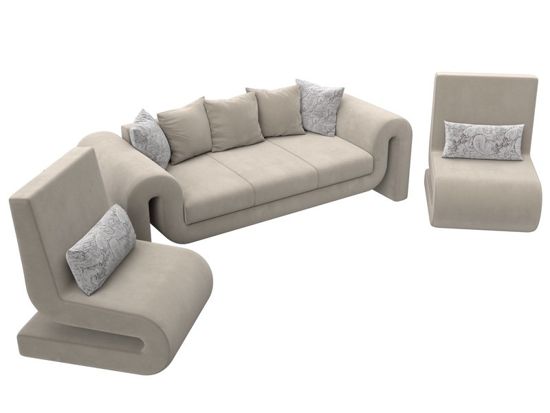 Набор Волна-1 (диван, 2 кресла), Микровельвет;Велюр, бежевый;серый