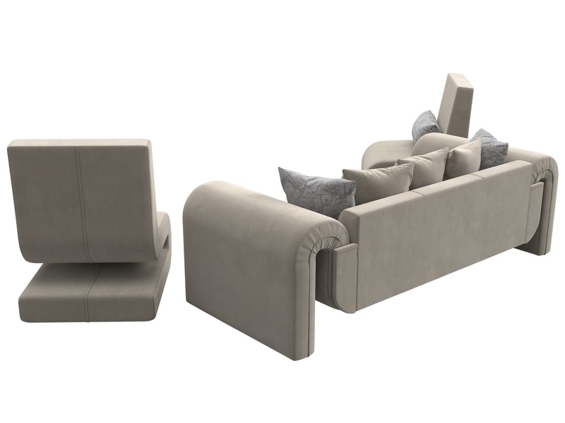 Набор Волна-1 (диван, 2 кресла), Микровельвет;Велюр, бежевый;серый