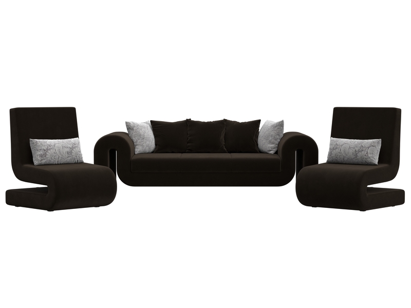 Набор Волна-1 (диван, 2 кресла), Микровельвет;Велюр, коричневый;серый