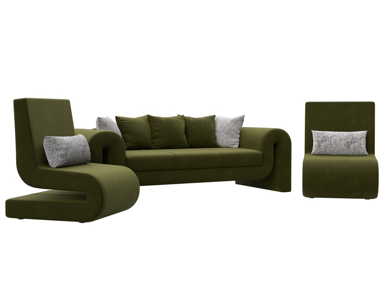 Набор Волна-1 (диван, 2 кресла), Микровельвет;Велюр, Зеленый;Серый