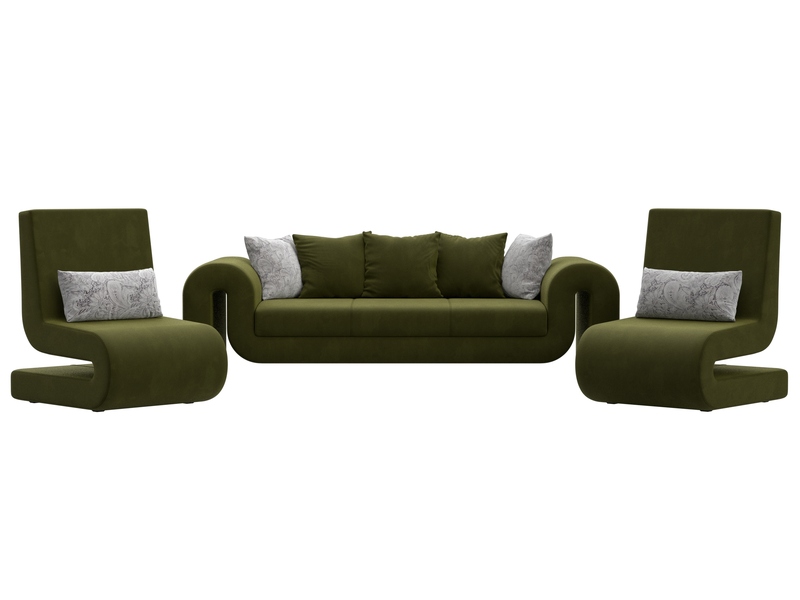 Набор Волна-1 (диван, 2 кресла), Микровельвет;Велюр, Зеленый;Серый