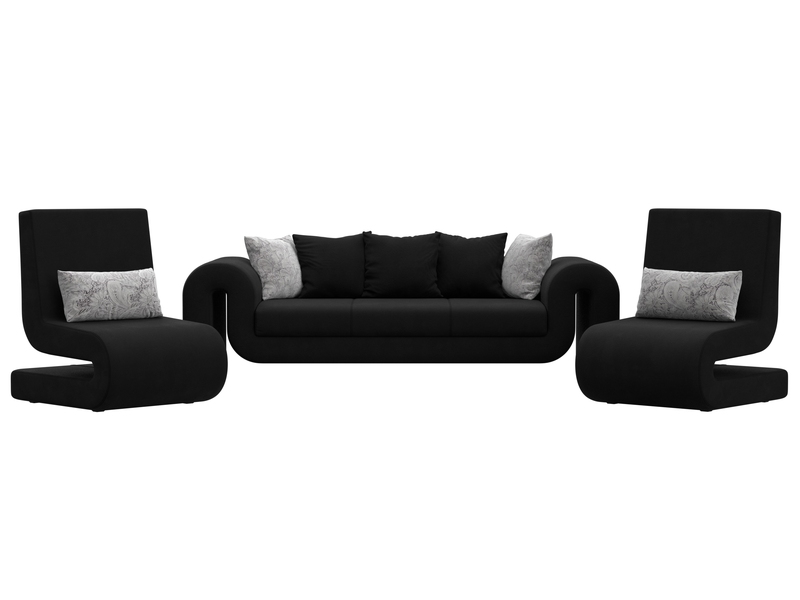 Набор Волна-1 (диван, 2 кресла), Микровельвет;Велюр, Черный;серый