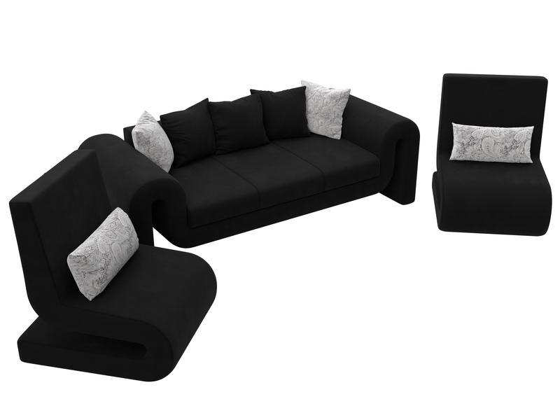Набор Волна-1 (диван, 2 кресла), Микровельвет;Велюр, Черный;серый