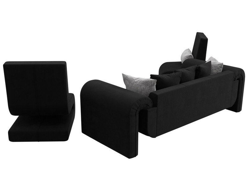 Набор Волна-1 (диван, 2 кресла), Микровельвет;Велюр, Черный;серый