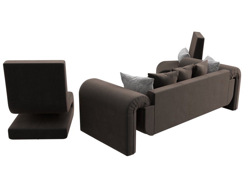 Набор Волна-1 (диван, 2 кресла), Велюр, Seven 727 коричневый;Seven 17 серый