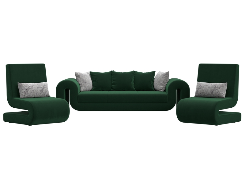 Набор Волна-1 (диван, 2 кресла), Велюр, Seven 626 зеленый;Seven 17 серый