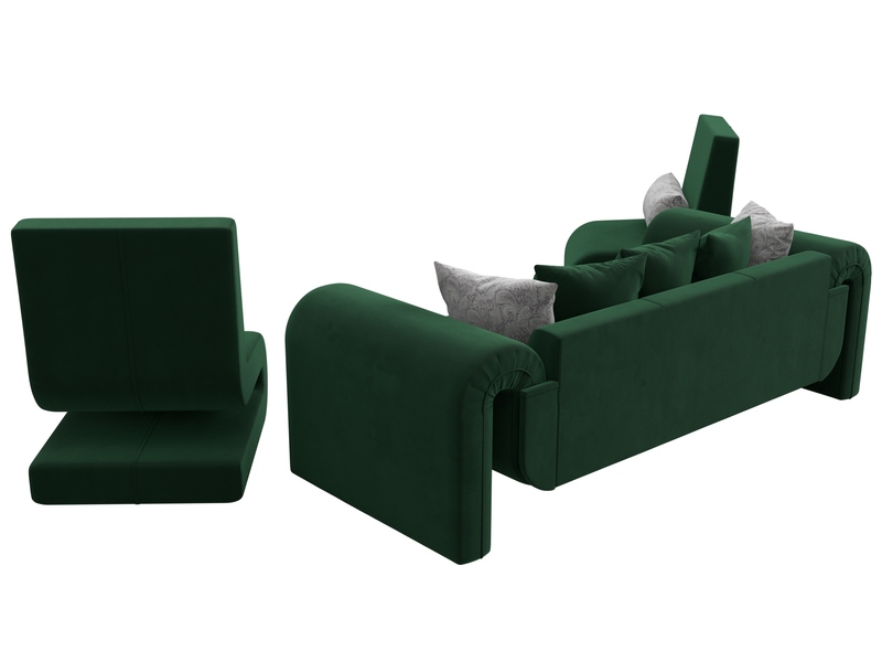 Набор Волна-1 (диван, 2 кресла), Велюр, Seven 626 зеленый;Seven 17 серый