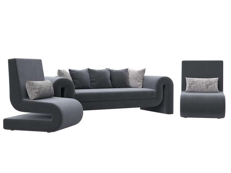 Набор Волна-1 (диван, 2 кресла), Велюр, SEVEN 17 серый