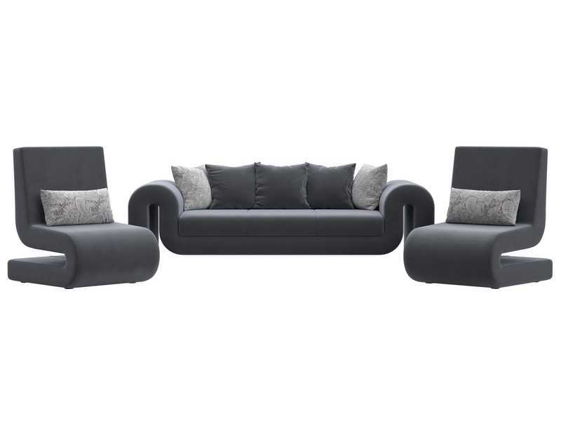 Набор Волна-1 (диван, 2 кресла), Велюр, SEVEN 17 серый