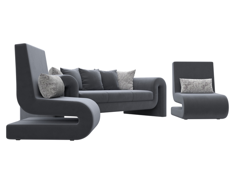 Набор Волна-1 (диван, 2 кресла), Велюр, SEVEN 17 серый