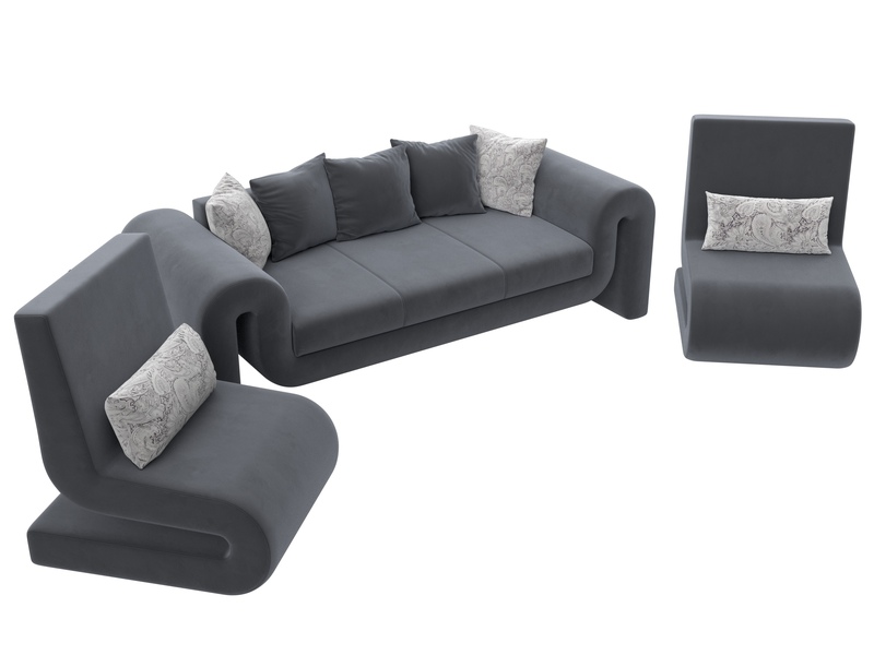 Набор Волна-1 (диван, 2 кресла), Велюр, SEVEN 17 серый