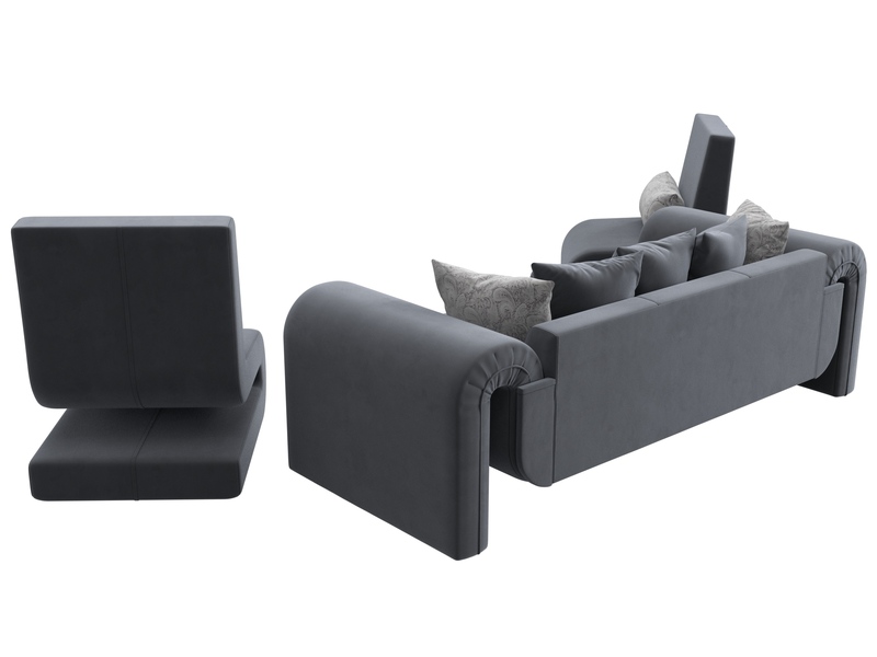 Набор Волна-1 (диван, 2 кресла), Велюр, SEVEN 17 серый