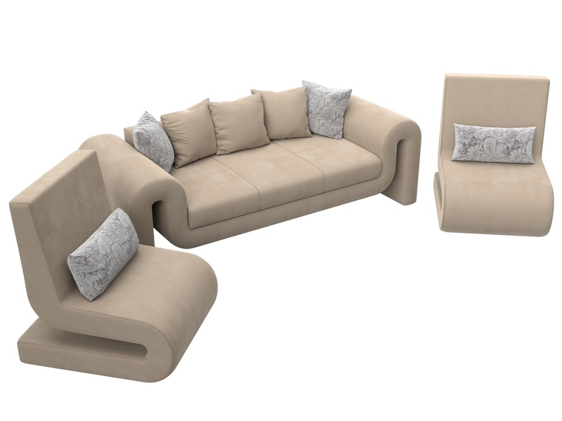 Набор Волна-1 (диван, 2 кресла), Велюр, Seven 729 бежевый;Seven 17 серый