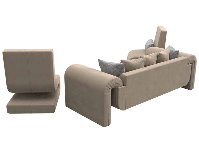 Набор Волна-1 (диван, 2 кресла), Велюр, Seven 729 бежевый;Seven 17 серый