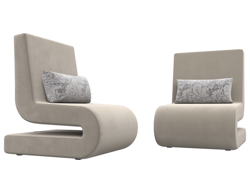 Кресло Волна (2 шт.), Микровельвет;Велюр, бежевый;серый