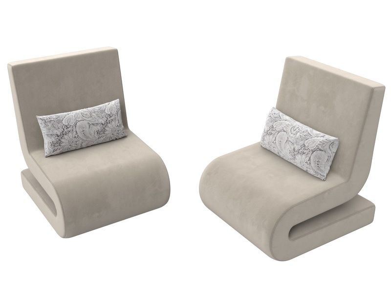 Кресло Волна (2 шт.), Микровельвет;Велюр, бежевый;серый