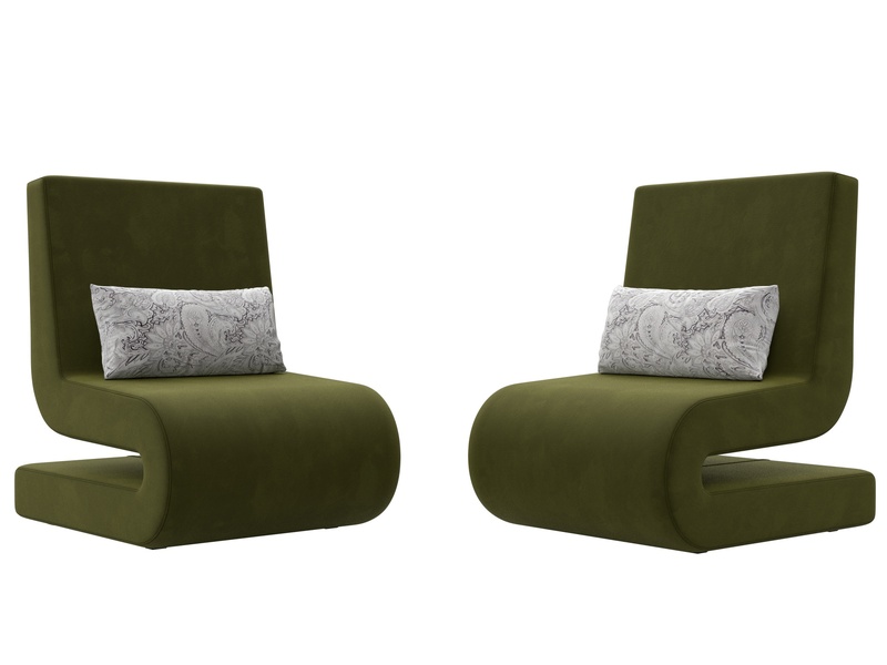 Кресло Волна (2 шт.), Микровельвет;Велюр, Зеленый;Серый