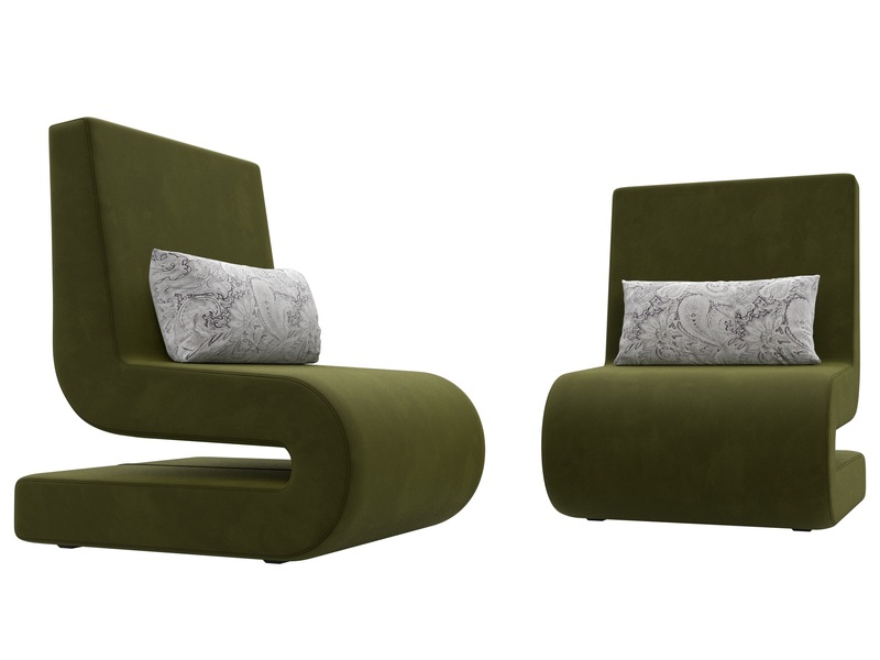 Кресло Волна (2 шт.), Микровельвет;Велюр, Зеленый;Серый