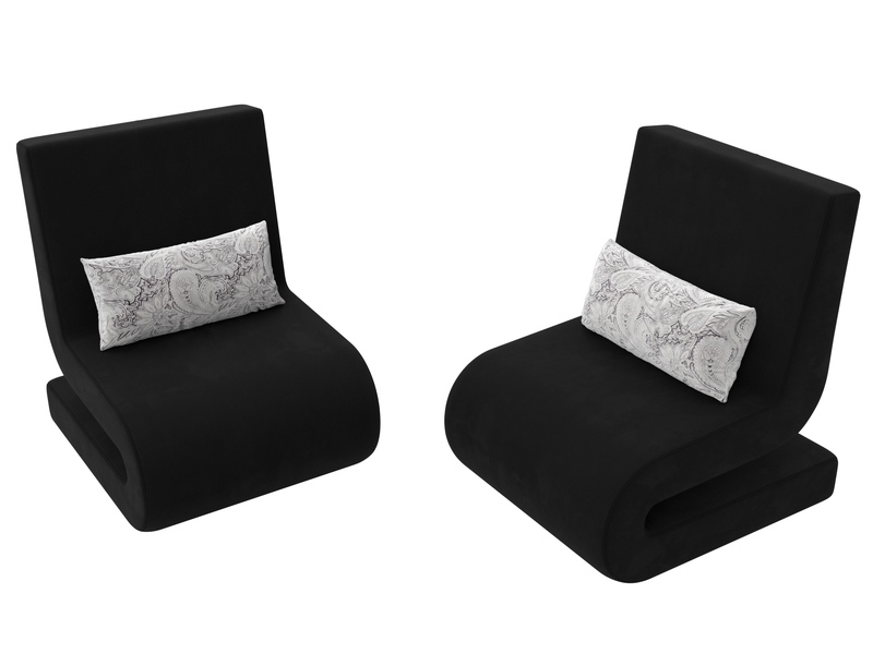 Кресло Волна (2 шт.), Микровельвет;Велюр, Черный;серый