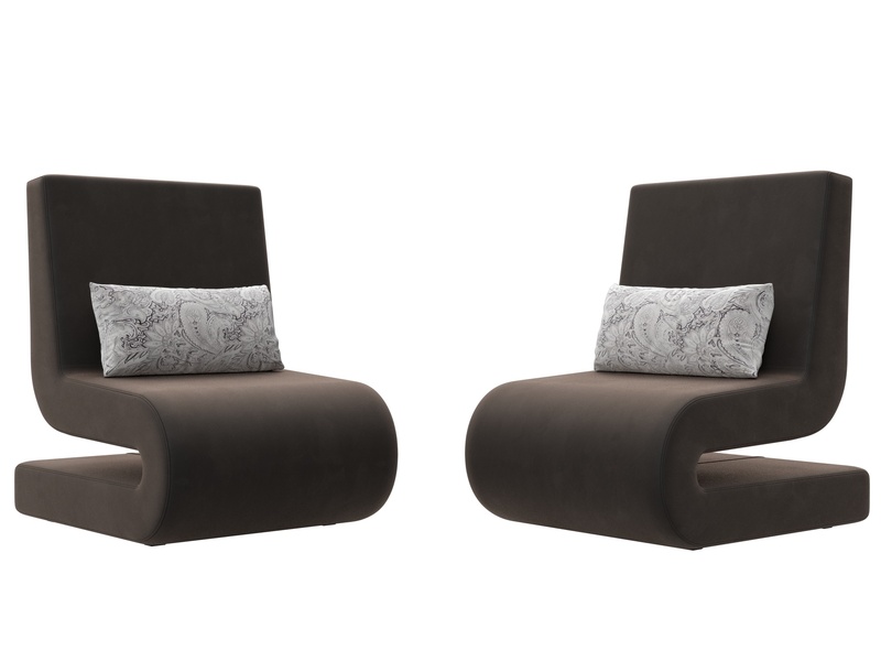 Кресло Волна (2 шт.), Велюр, Seven 727 коричневый;Seven 17 серый