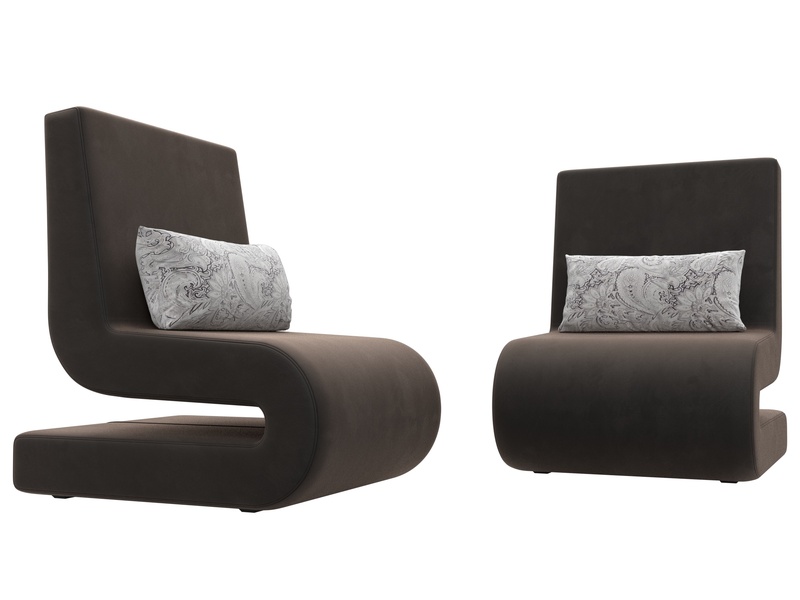 Кресло Волна (2 шт.), Велюр, Seven 727 коричневый;Seven 17 серый
