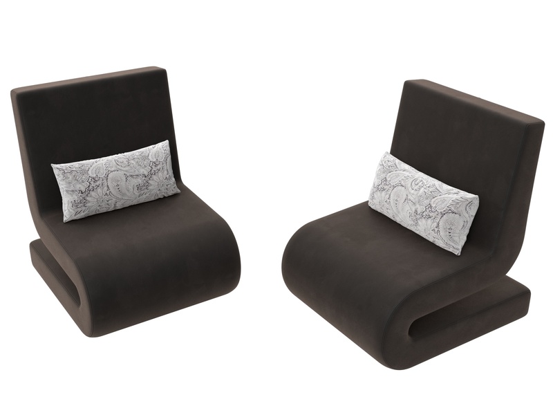 Кресло Волна (2 шт.), Велюр, Seven 727 коричневый;Seven 17 серый