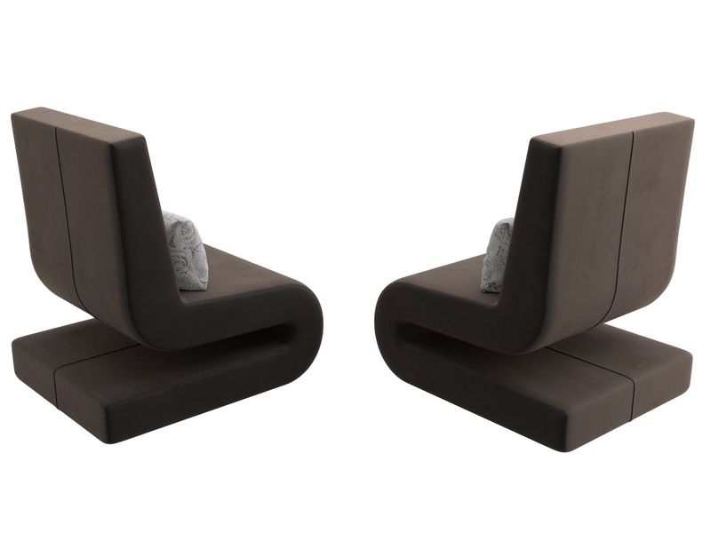 Кресло Волна (2 шт.), Велюр, Seven 727 коричневый;Seven 17 серый