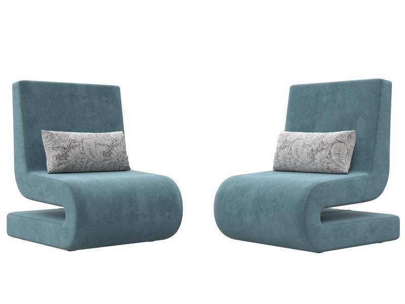Кресло Волна (2 шт.), Велюр, Seven 113 бирюзовый;Seven 17 серый