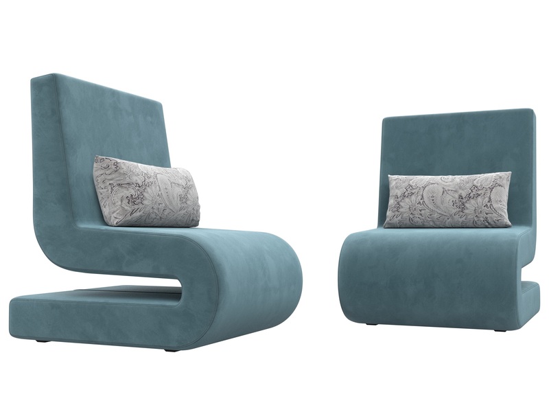 Кресло Волна (2 шт.), Велюр, Seven 113 бирюзовый;Seven 17 серый