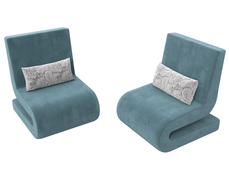 Кресло Волна (2 шт.), Велюр, Seven 113 бирюзовый;Seven 17 серый
