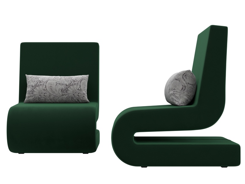 Кресло Волна (2 шт.), Велюр, Seven 626 зеленый;Seven 17 серый
