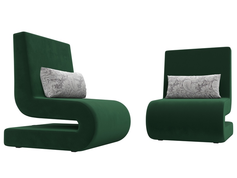 Кресло Волна (2 шт.), Велюр, Seven 626 зеленый;Seven 17 серый