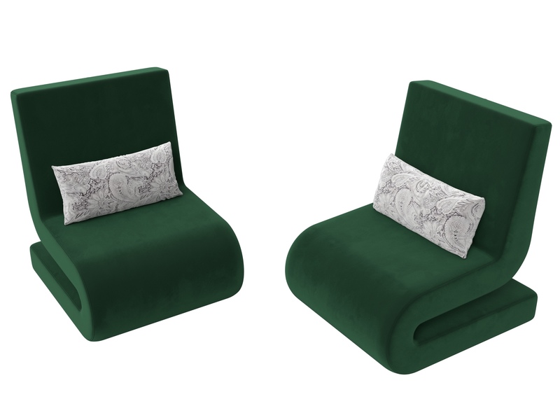 Кресло Волна (2 шт.), Велюр, Seven 626 зеленый;Seven 17 серый