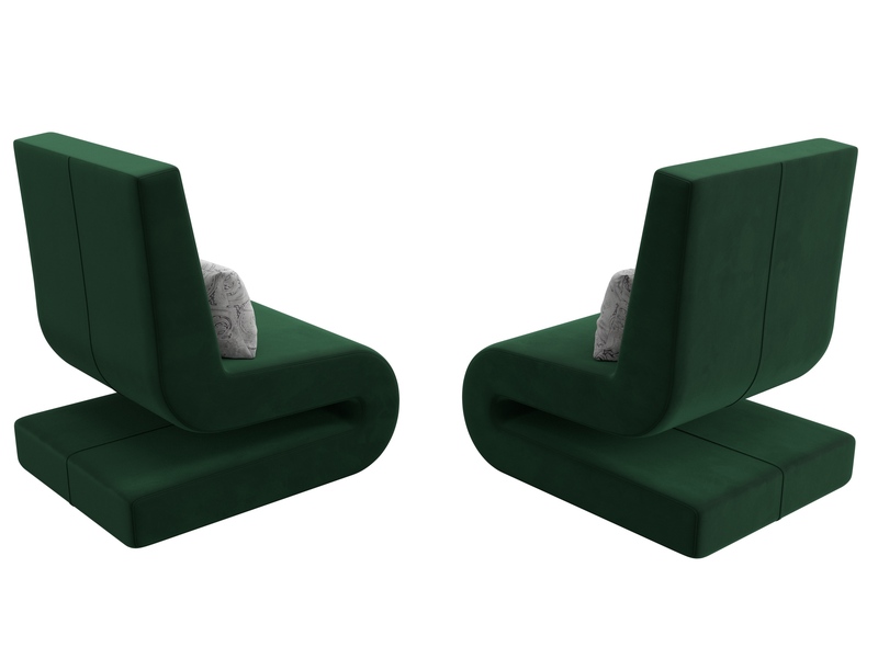 Кресло Волна (2 шт.), Велюр, Seven 626 зеленый;Seven 17 серый